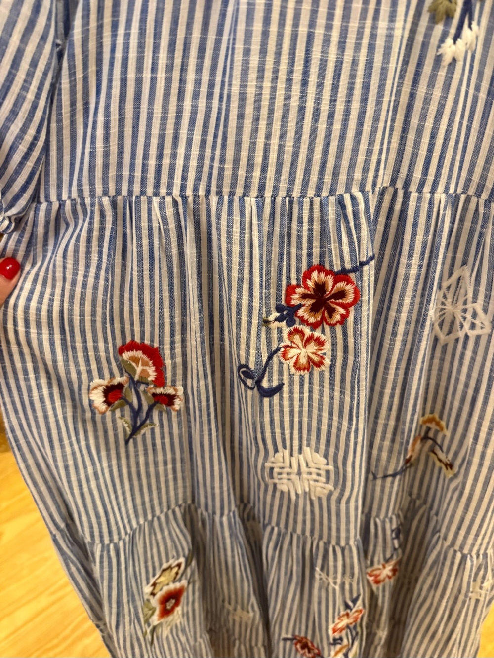 Kyla Seo Blue Striped Embroidered Maxi Dress - Puff Sleeve - Picture 7 of 11